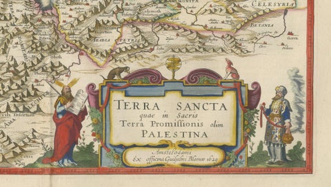 Blaeu Holy Land Map, Terra Sancta Palestina, Figural Cartouche, 1642, close-up 2