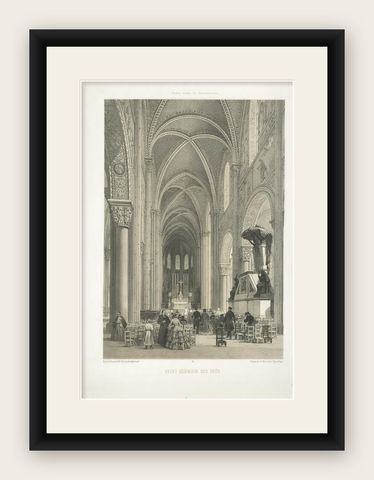 Antique Print of the Church of Saint-Germain-des-Prés by Benoist, 1863, shown framed