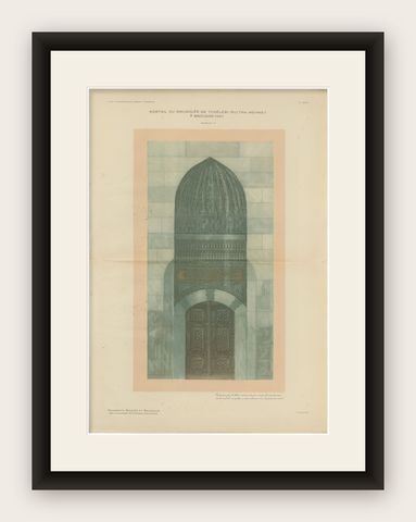 Antique Islamic Architecture Print, Green Tomb Portal Bursa, Raymond 1924, shown framed