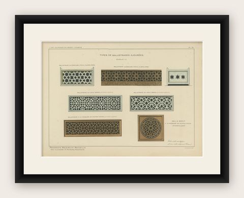 Antique Ottoman Balustrade Design Print, Yeşil Mosque & Rüstem Pasha Mosque 1924, shown framed