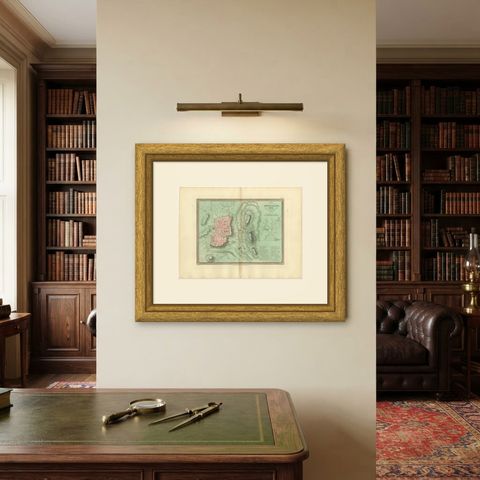 Antique Map of Jerusalem and the Surrounding Country, Wyld, 1823, shown framed on a wall, true to size