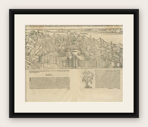 Jerusalem, Holy City View, Early Renaissance Woodcut, c.1560, shown framed
