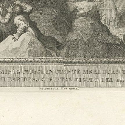 Antique Religion Print of Moses on Mount Sinai Receiving the Stone Tablets, close-up 3
