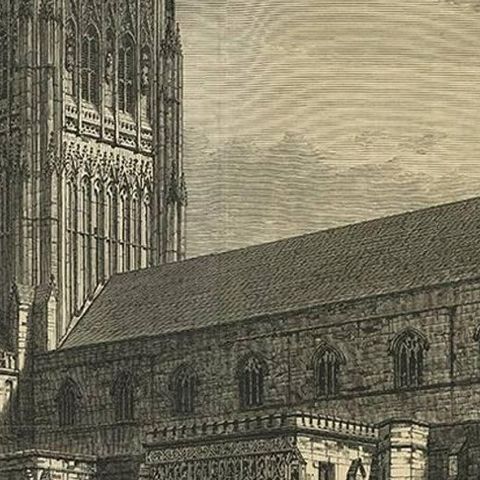 Antique Print of Worcester Cathedral from the Illustrated London News, 1880, close-up 2