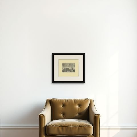 Antique Church Print of the 'Domkerk' in Utrecht, the Netherlands, circa 1770, shown framed on a wall, true to size