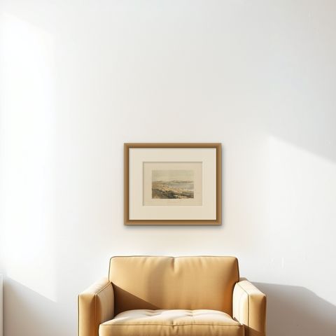 1862 Chromolithograph of the Sea of Tiberias, Biblical Landscape in Israël, shown framed on a wall, true to size