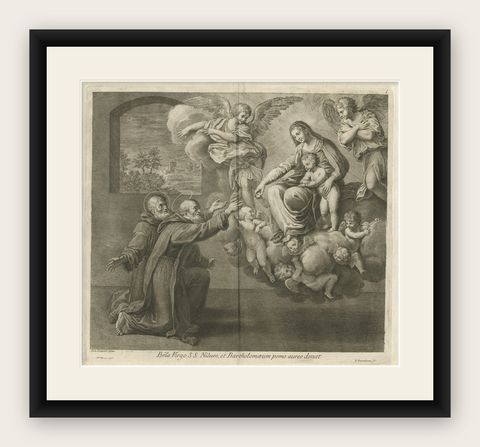 Scarce Plate of Saints Nilus and Bartholomew Kneeling for the Holy Virgin, 1762, shown framed