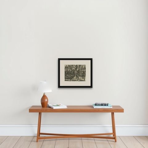 Ritual Dance in Brazil in the 17th Century on a Copper Engraving by Montanus, shown framed on a wall, true to size