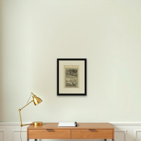 Dying Mattathias and Judas Maccabeus Restores the Temple, Mortier, circa 1700, shown framed on a wall, true to size