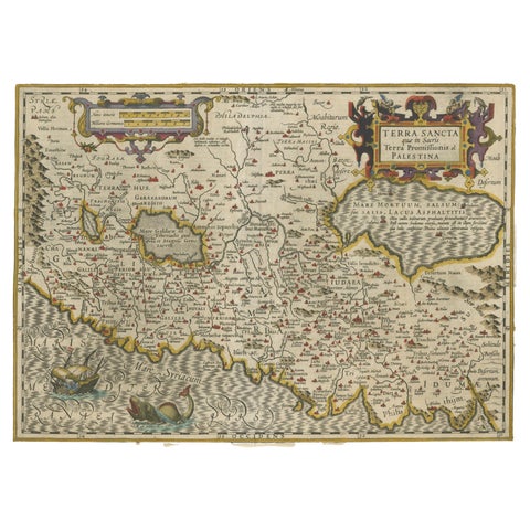 Holy Land Map, Terra Sancta Palestina, Hondius, Hand-Colored Engraving c.1620