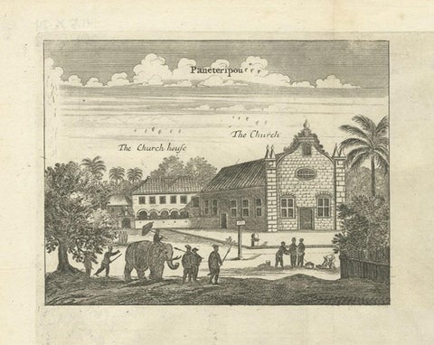 Antique Print of Various Churches on Ceylon or Nowadays Sri Lanka, 1732, close-up 1