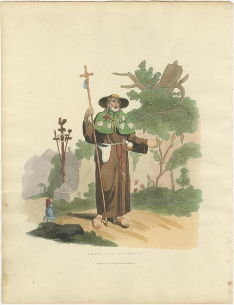 Pilgrim Going to Loretto in Italy, Hand-Coloured Print by R. Bridgens, 1835, view 2