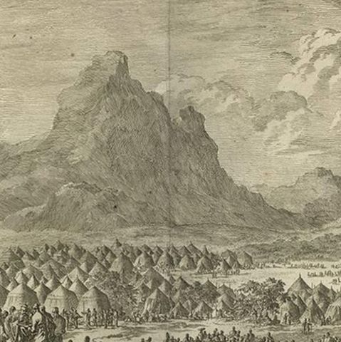 Antique Bible Print Children of Israel gathering the Manna by J. Luyken, 1743, close-up 1