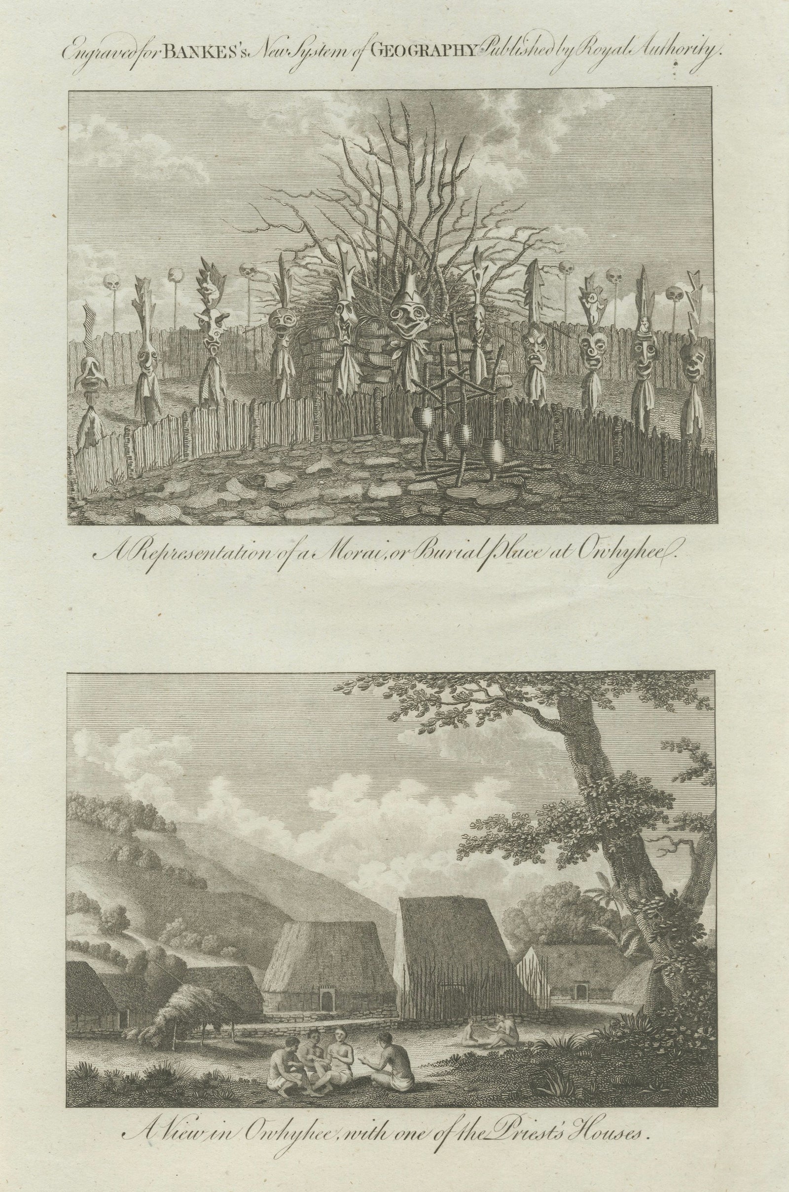 Hawaii Religious Site & Village Engravings, Owhyhee, Cook Voyage, c.1790