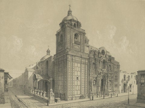 Antique lithograph views of the Cathedral and La Merced Church, Lima, 1865, close-up 2