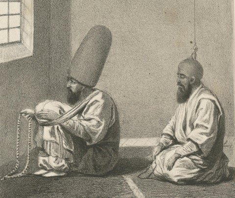 Islamic Sufi Ritual Print The Tschillé and the Dausa, 1863 Dutch Lithograph, close-up 1