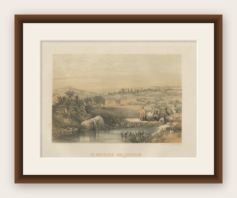 Chromolithograph of the Surroundings of Jerusalem, Biblical Landscape, ca.1862, shown framed