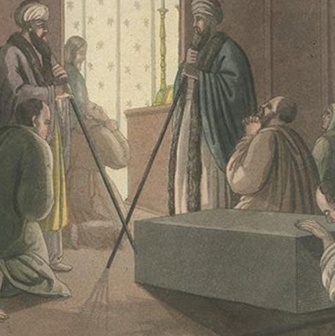 Antique Print of the Entrance to the Church of the Holy Sepulchre by Ferrario, close-up 1