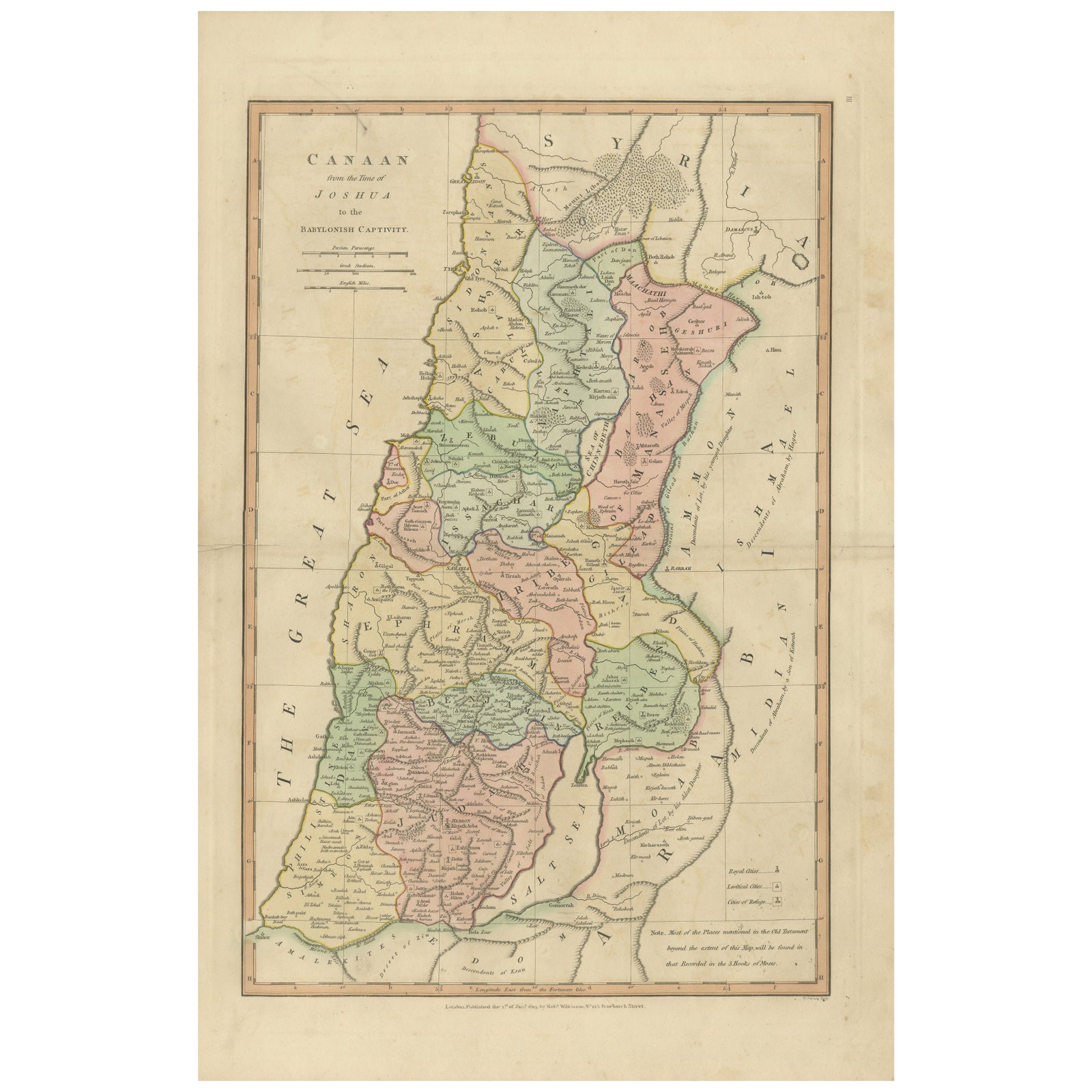 Canaan from Joshua to the Babylonian Captivity, Biblical Holy Land Map, 1823