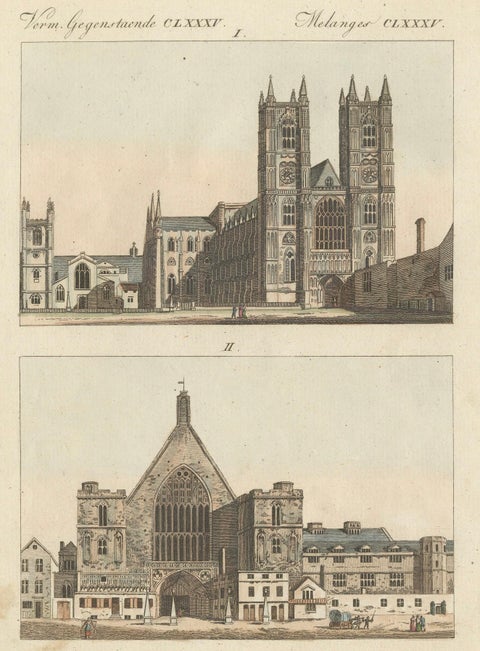 Westminster Abbey and Winchester Cathedral, Bertuch's Picture Book, circa 1800, close-up 1