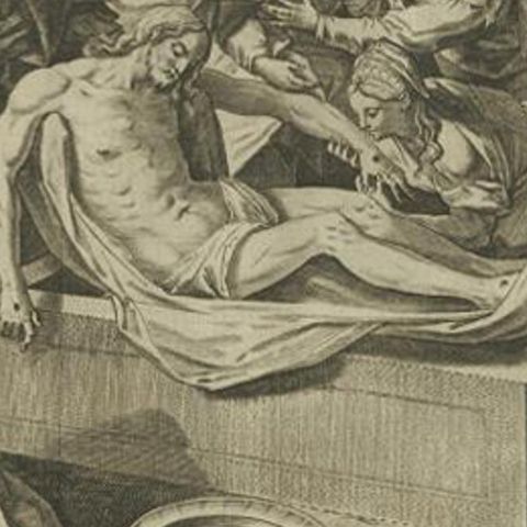 Antique Print of the Entombment of Christ by Collaert, 1784, close-up 2