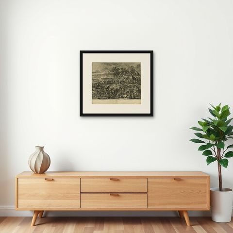 Antique Bible Print of Abram from the Biblia Sacra, 1743, shown framed on a wall, true to size