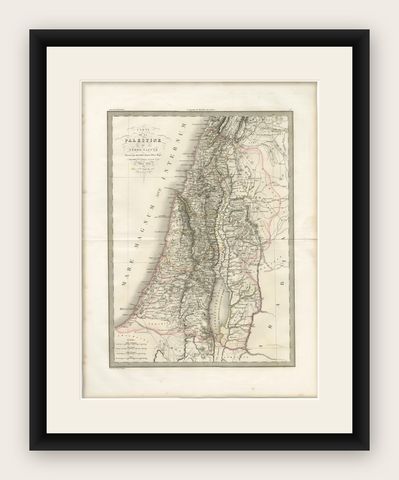 Antique Map of Palestine and the Holy Land, Lapie, Paris, 1838, shown framed