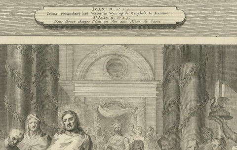 Miracles of Christ, Wedding at Cana & Cleansing of the Temple, P. Mortier, 1700, close-up 4