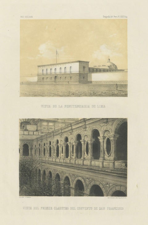Antique lithograph views of Lima, Penitentiary & San Francisco Convent, 1865, close-up 5