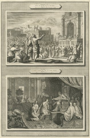 Ezra Reading the Law and Esther before Ahasuerus, Pieter Mortier, circa 1700