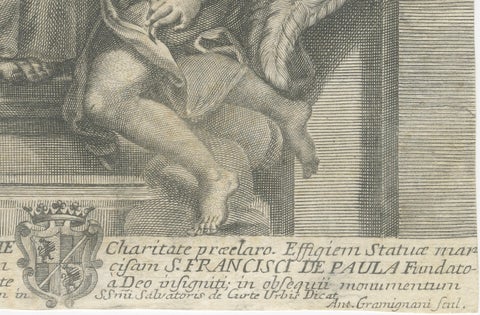 Saint Francis of Paola, engraving by Antonio Gramignani, Rome, 17th century, close-up 4
