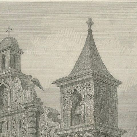 Honduras Colonial Church La Merced, 19th Century Architectural Engraving, 1867, close-up 3