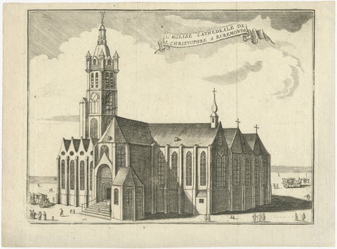 1720 Etching of St. Christopher's Cathedral in Roermond by Jacobus Harrewijn, view 2