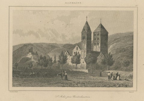 Antique Print of of St John's Church near Niederlahnstein, Germany, view 3