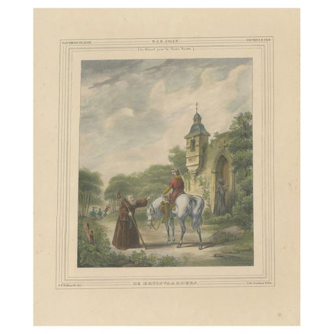 1835 Hand-Colored Lithograph: The Crusaders’ Departure for the Holy Land