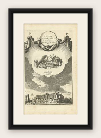 Antique Print of the Clarisse Monastery in Amsterdam, c.1760, shown framed