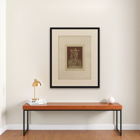 Antique Chromolithograph Deposition of Christ, Reiche Kapelle Munich, 1874, shown framed on a wall, true to size