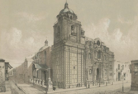 Hand-colored lithograph views of the Cathedral and La Merced Church, Lima, 1865, close-up 3