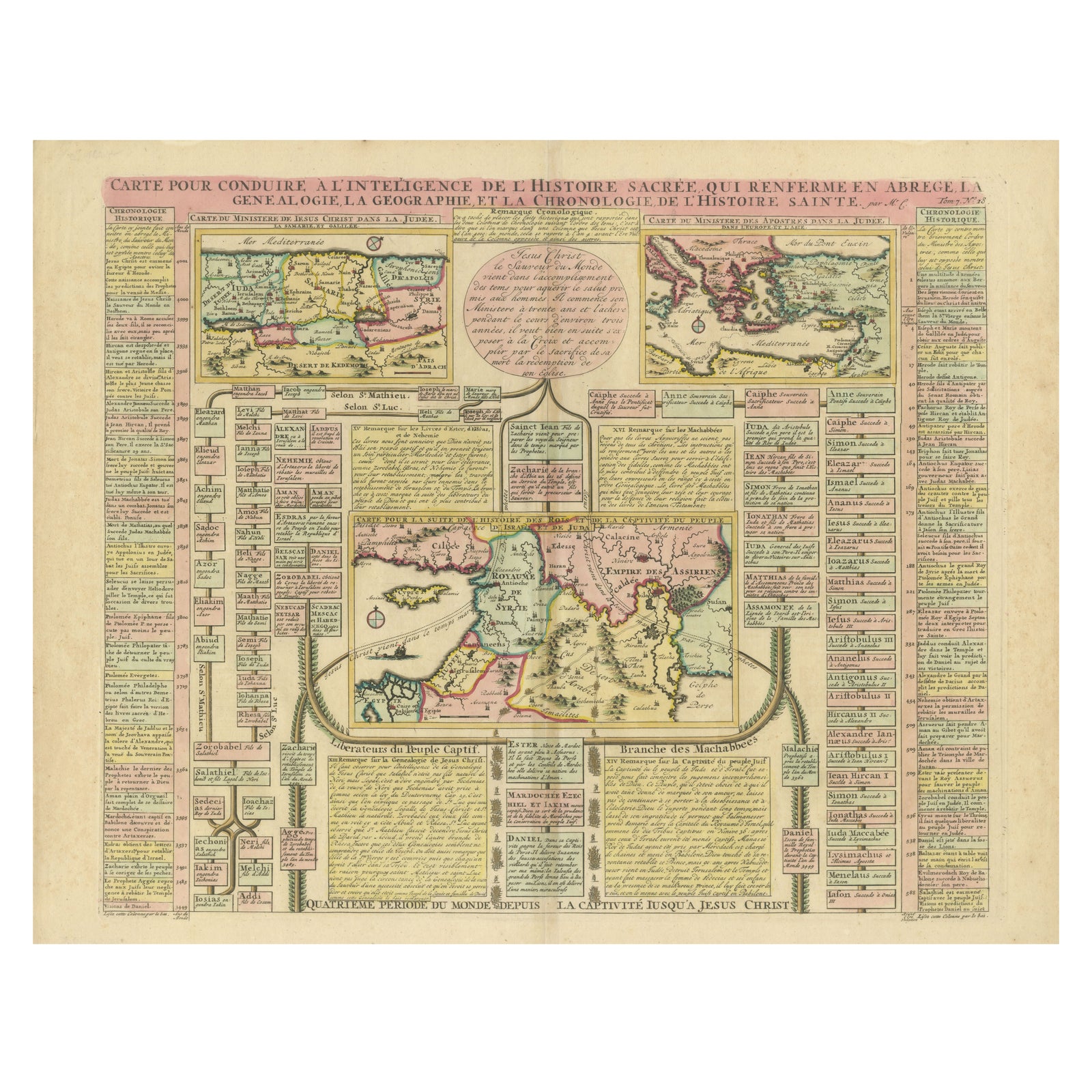Biblical Map and Family Trees of the Holy Land by Chatelain, ca. 1720
