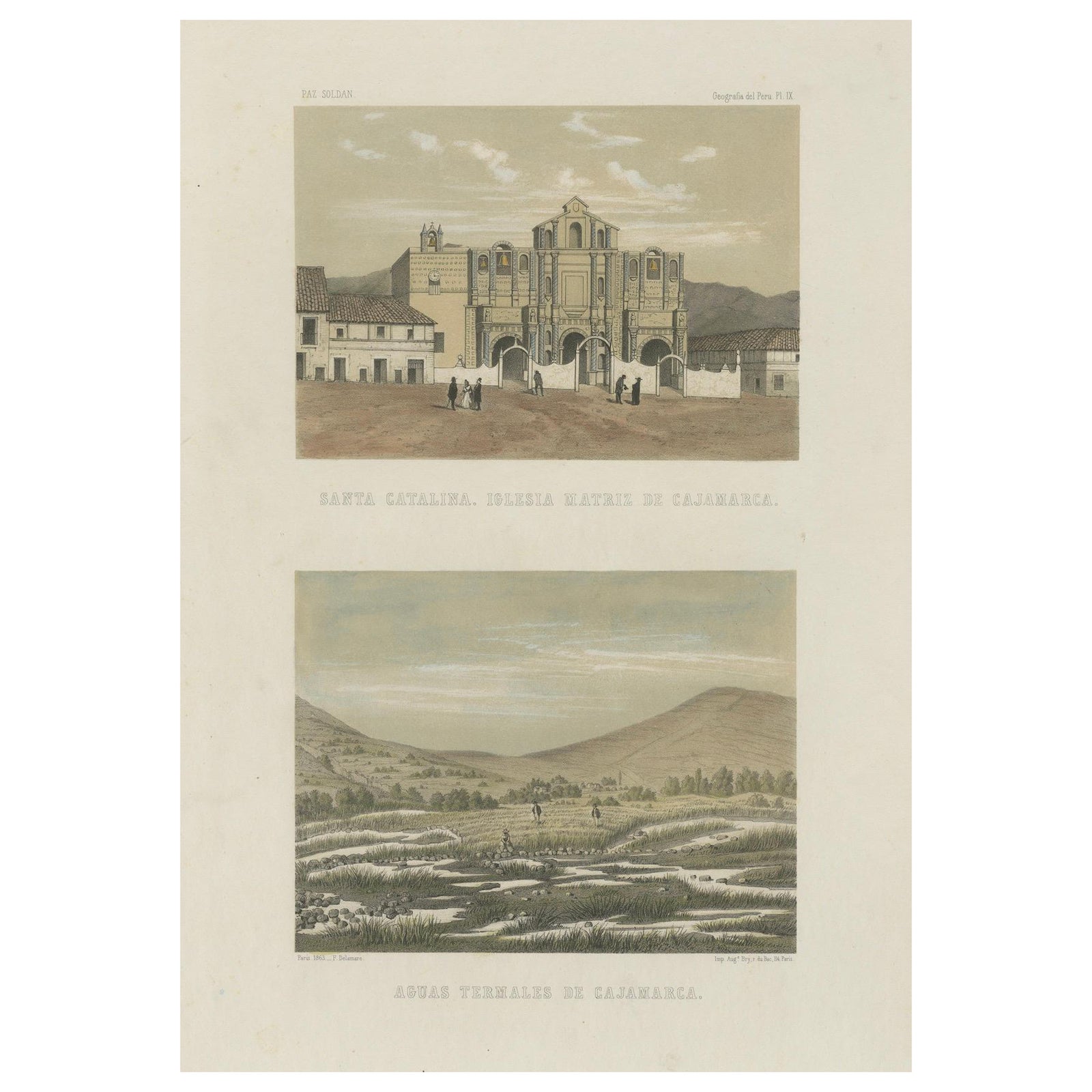 Hand-colored Views of Cajamarca, Santa Catalina Church & Thermal Springs, 1865