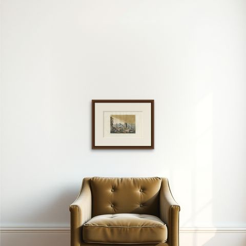 Antique Print of Jerusalem and Church of the Holy Sepulchre by Ferrario '1831', shown framed on a wall, true to size
