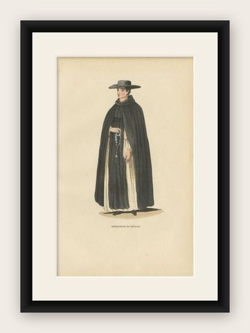 Antique Print of a Hieronymite Monk of Spain, 1845, shown framed