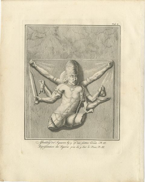 Elephanta Cave Sculpture at Station 9, Antique Niebuhr Print, 1780, view 2