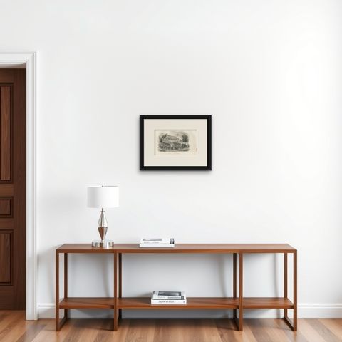 Antique Print of a Japanese Funeral by D'Urville, 1853, shown framed on a wall, true to size