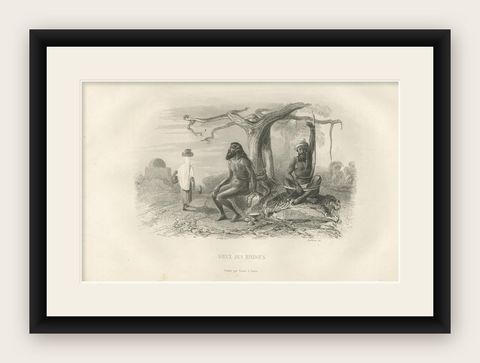Antique Print of a Hindu Ritual by D'Urville, '1853', shown framed