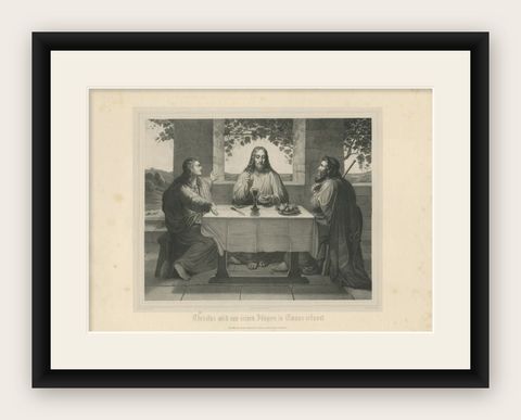 Antique Print of Christ at the Supper at Emmaus by Theer, c.1850, shown framed