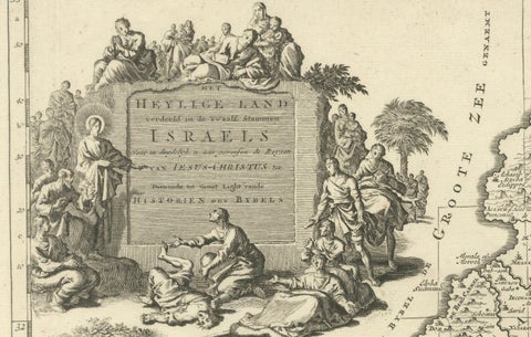 Antique Holy Land Map, Twelve Tribes of Israel, Covens & Mortier, c.1700, close-up 1