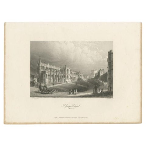 Antique Print of St. George's Chapel of Windsor, England, c.1850, view 2