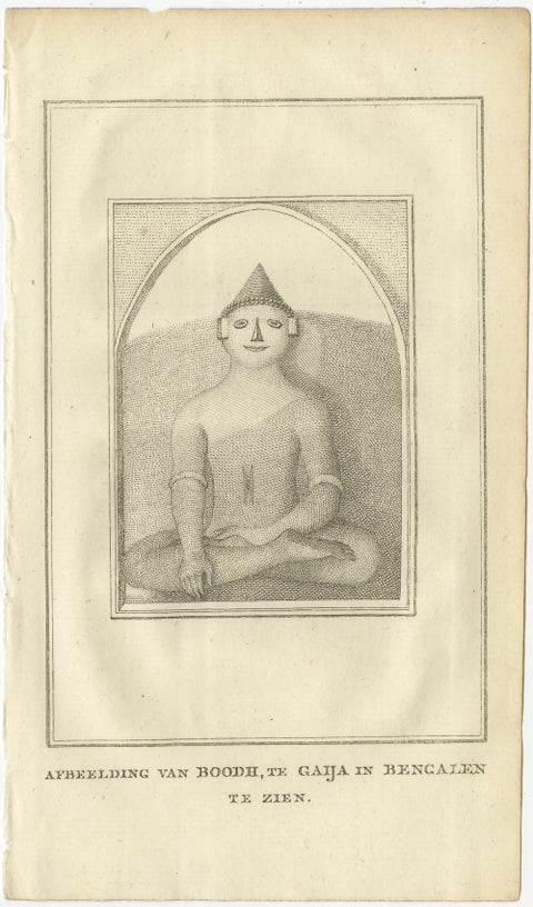 Seated Buddha at Gaya, Antique Dutch Print of a Statue in Bengal, ca. 1800, view 2