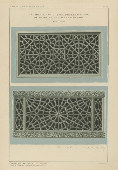 Antique Ottoman Marble Balustrades Print, Yeşil Mosque, İznik, Raymond, 1924, close-up 1